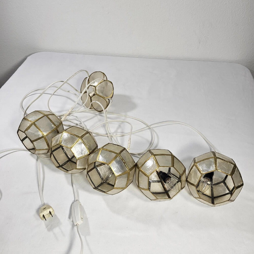 Vintage Mid Century 55" Natural Capiz Shell Hanging Ball Light - Picture 4 of 9